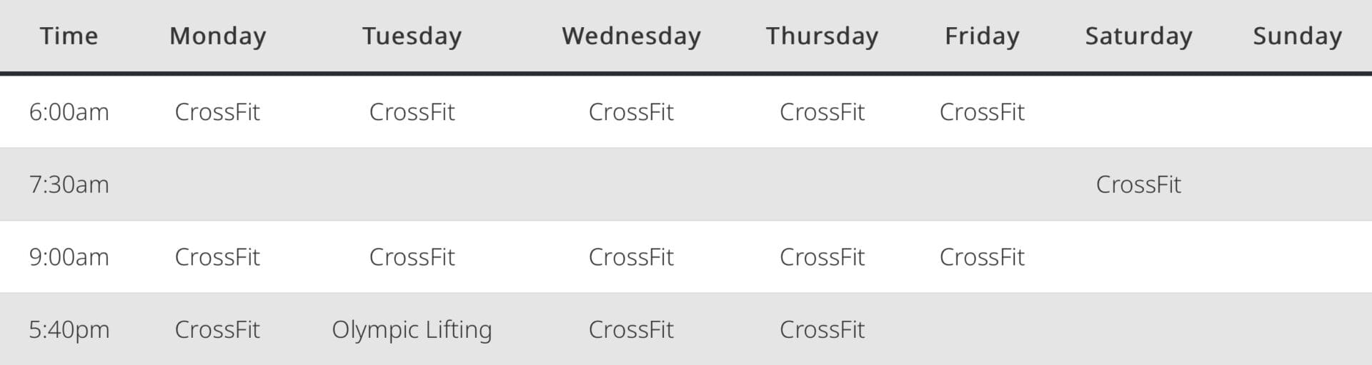CrossFit 35 Degrees South schedule